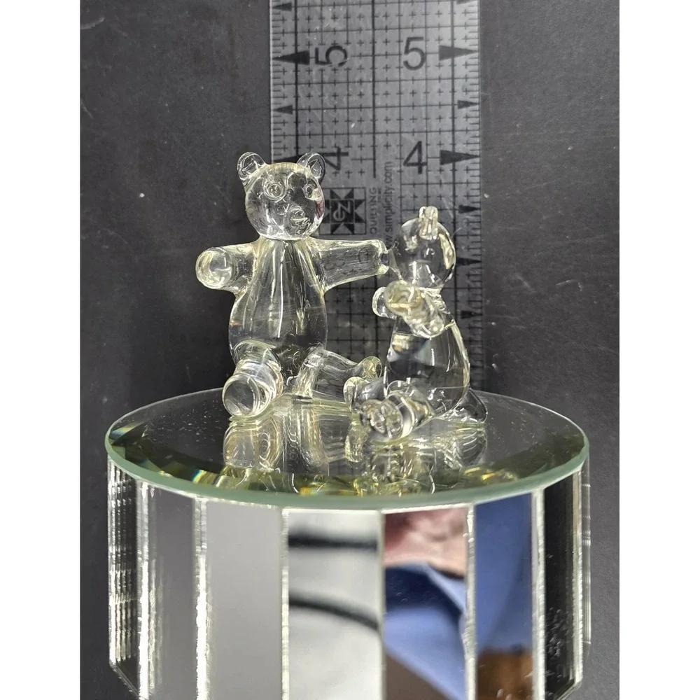 Vintage Music Box Rotating Glass Teddy Bear Mirror Works Collectible‎ Gift